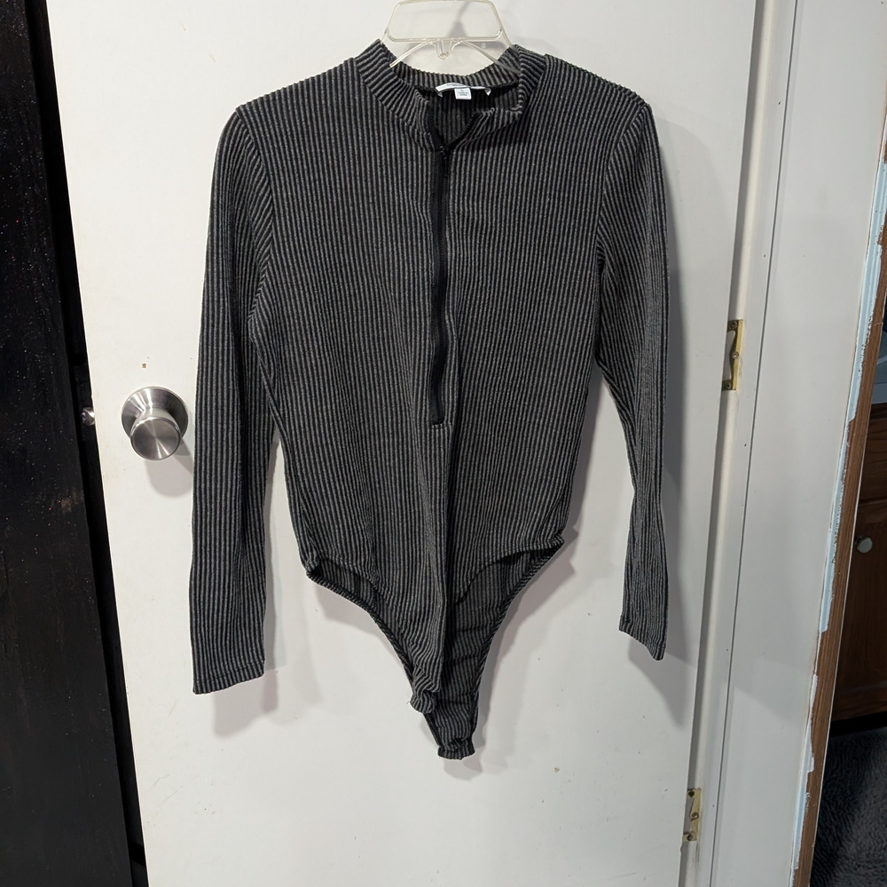 Discreet Black and White Ribbed Bodysuit